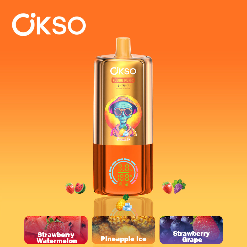 OKSO 70K Disposable Vape - 70K Puffs, 3-in-1 Rechargeable, LED Screen