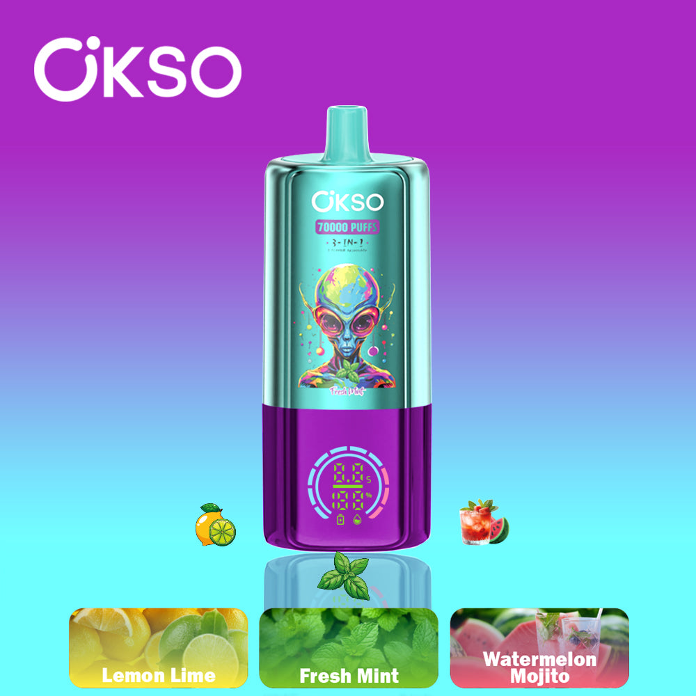 OKSO 70K Disposable Vape - 70K Puffs, 3-in-1 Rechargeable, LED Screen