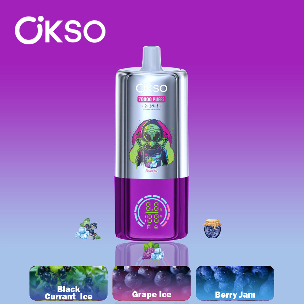 OKSO 70K Disposable Vape - 70K Puffs, 3-in-1 Rechargeable, LED Screen