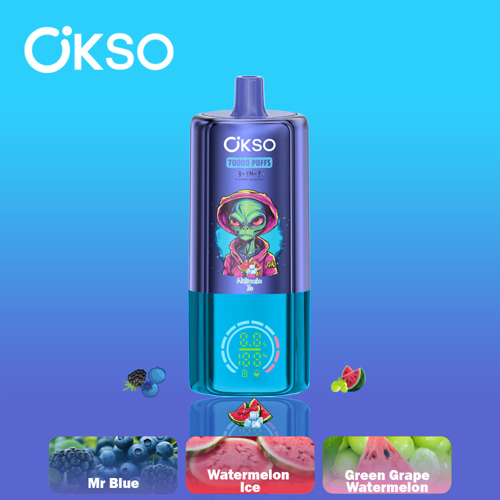 OKSO 70K Disposable Vape - 70K Puffs, 3-in-1 Rechargeable, LED Screen