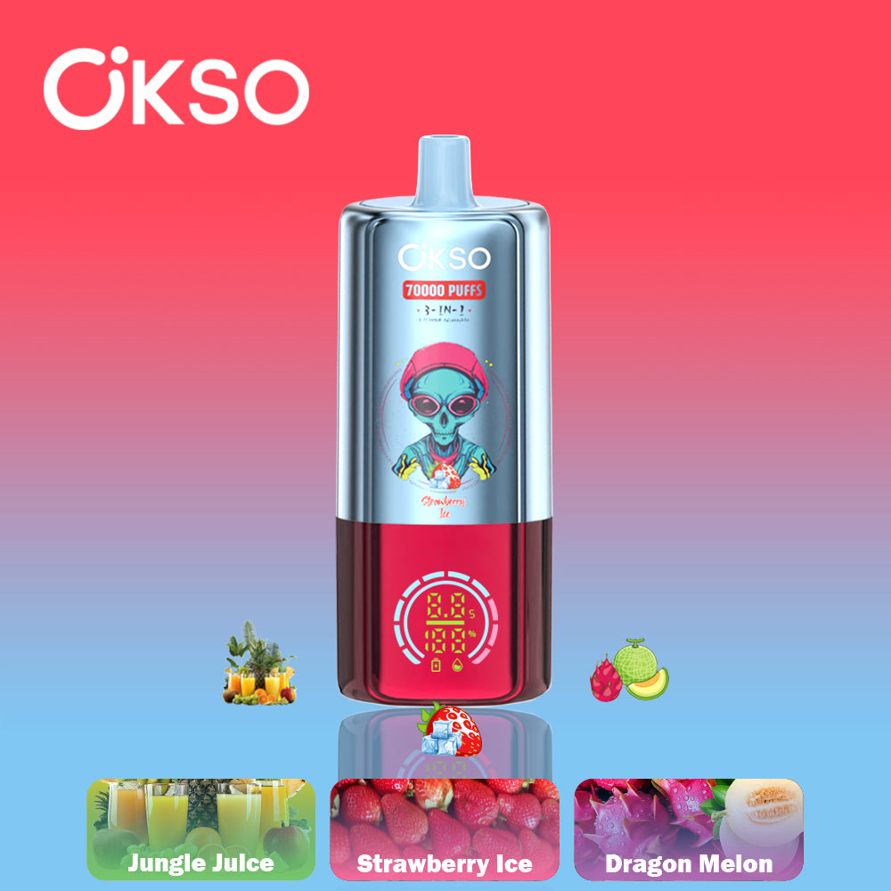 OKSO 70K Disposable Vape - 70K Puffs, 3-in-1 Rechargeable, LED Screen